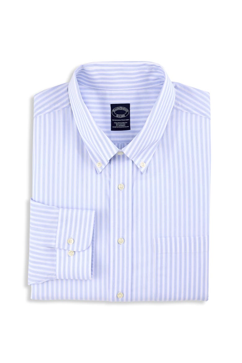 Big & Tall Non-Iron Grounded Striped Dress Shirt, Main, color, BLUE