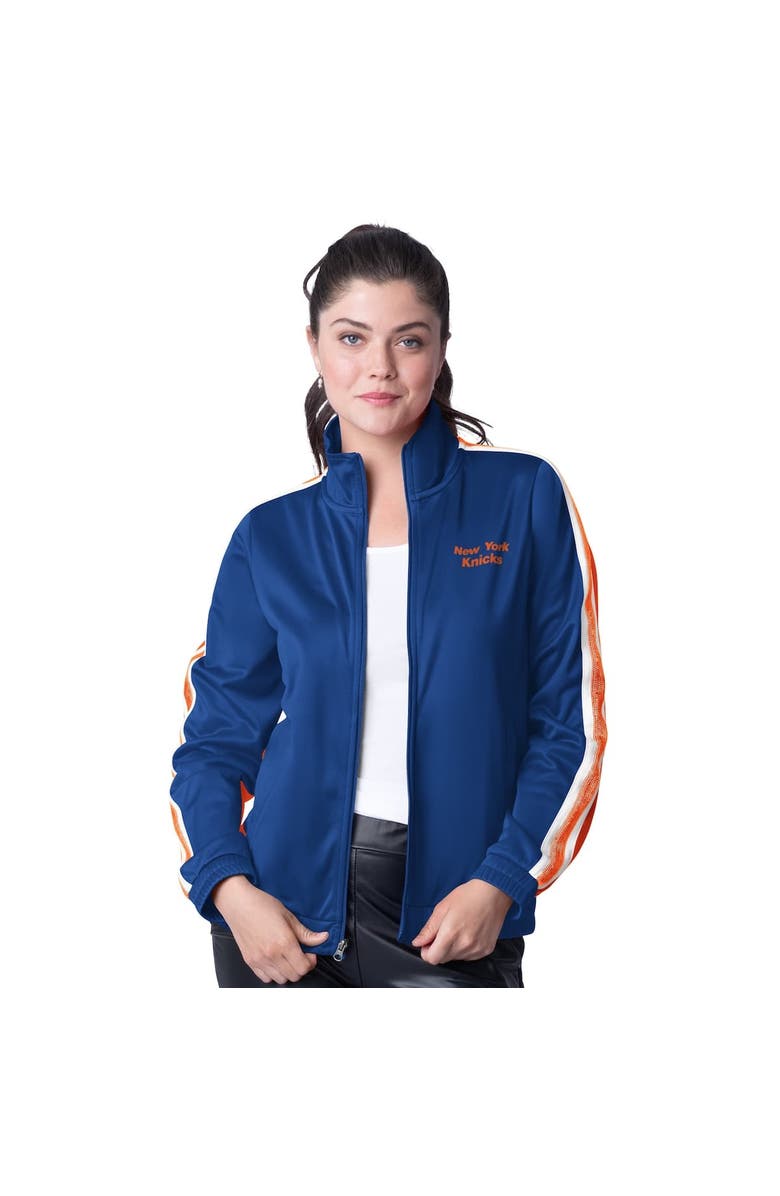 G-III 4HER BY CARL BANKS Women's G-III 4Her by Carl Banks Blue/Orange New York Knicks Rebel Sequin Bling Full-Zip Track Jacket, Alternate, color, 
