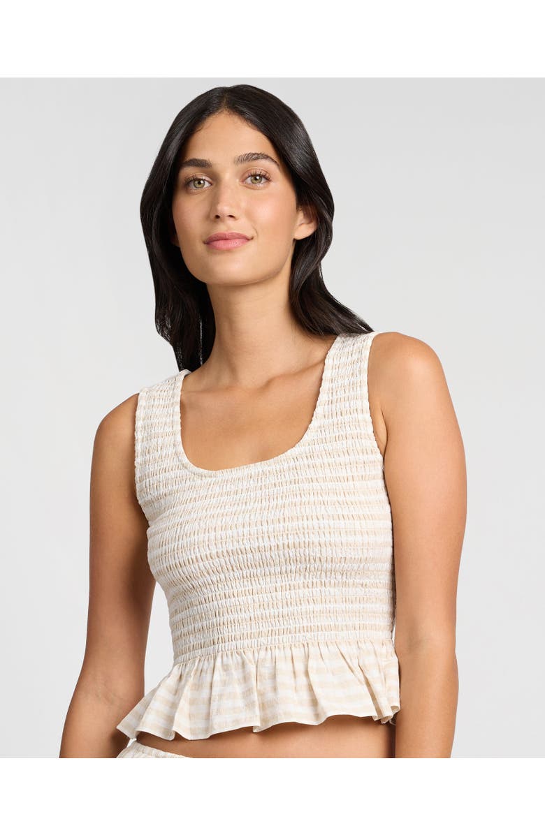 Onia Air Linen Smocked Tank, Main, color, Natural