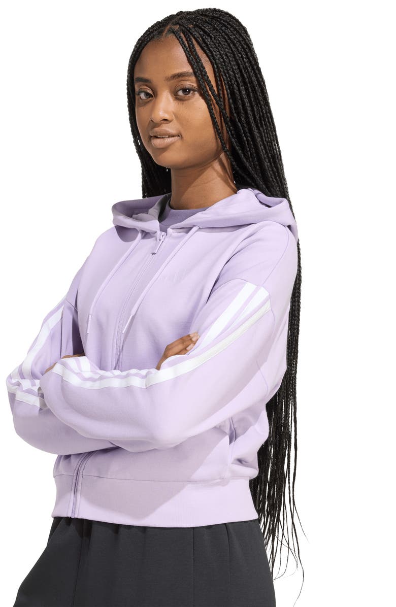 adidas 3-Stripe Crop Hoodie, Alternate, color, Powder Plum/ White