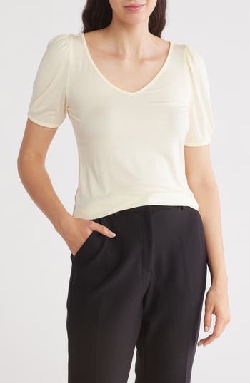 Nordstrom Rack V-neck Pleated T-shirt In Yellow Pale