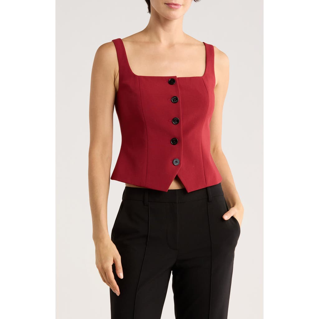 Dkny Button Front Vest In Red