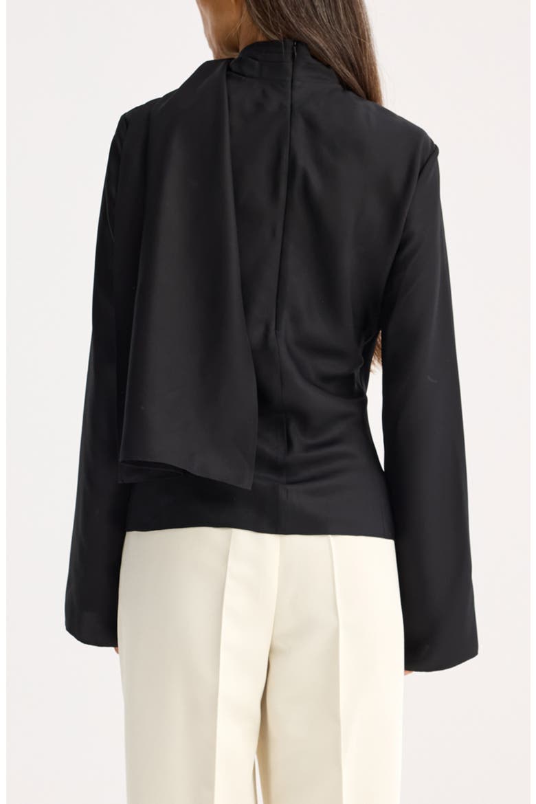 Long Sleeve Silk Foulard Top, Alternate, color, BLACK