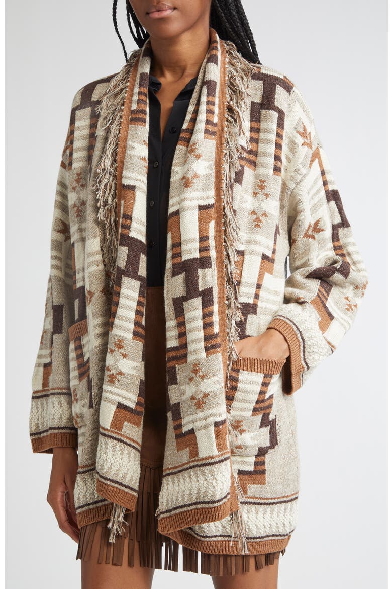 Jair Geo Pattern Fringe Cardigan, Alternate, color, NATURAL MULTI