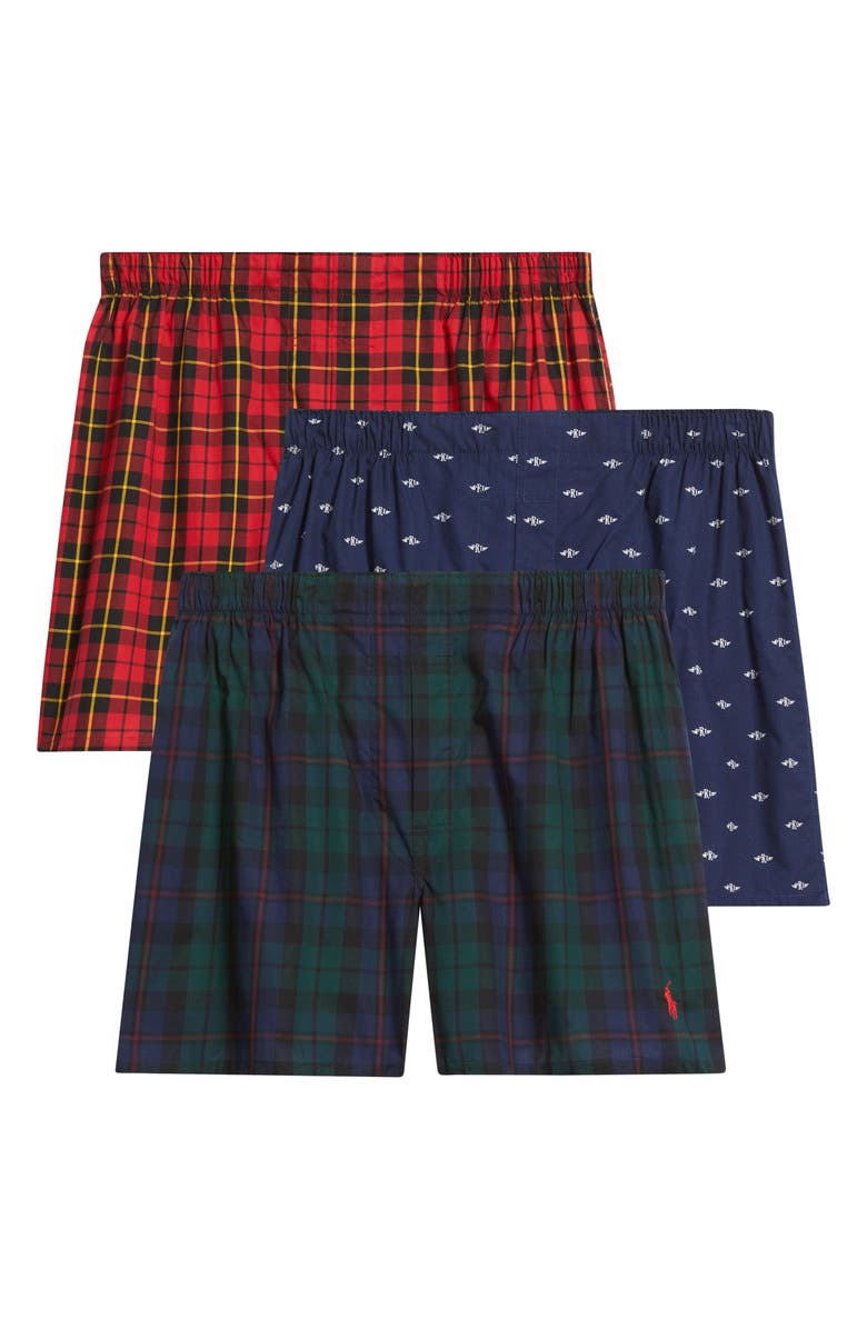 Polo Ralph Lauren Classic Fit Assorted 3-Pack Cotton Boxers, Alternate, color, Red/ Green/ Blue