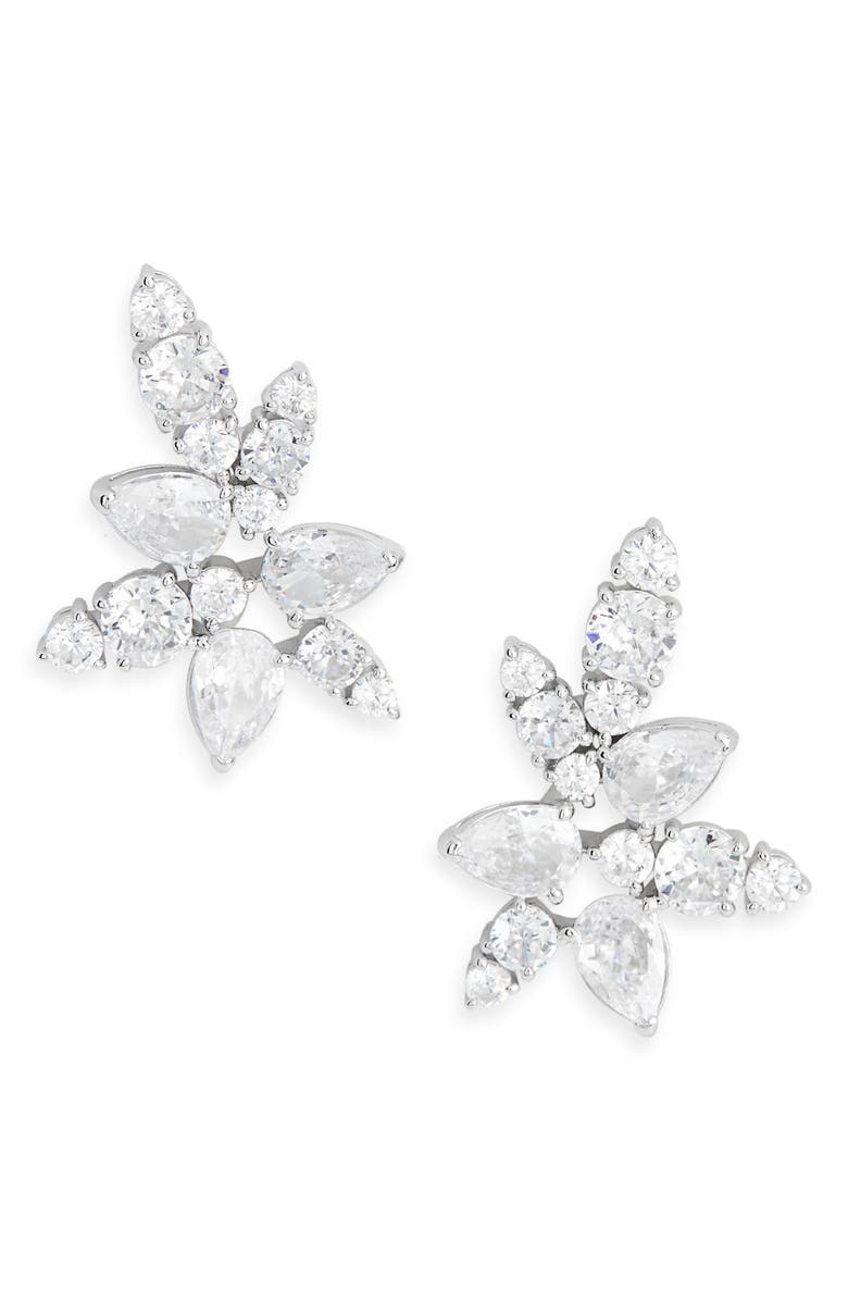 Nadri Cubic Zirconia Cluster Stud Earrings, Main, color, Rhodium
