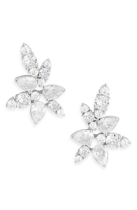 Cubic Zirconia Cluster Stud Earrings
