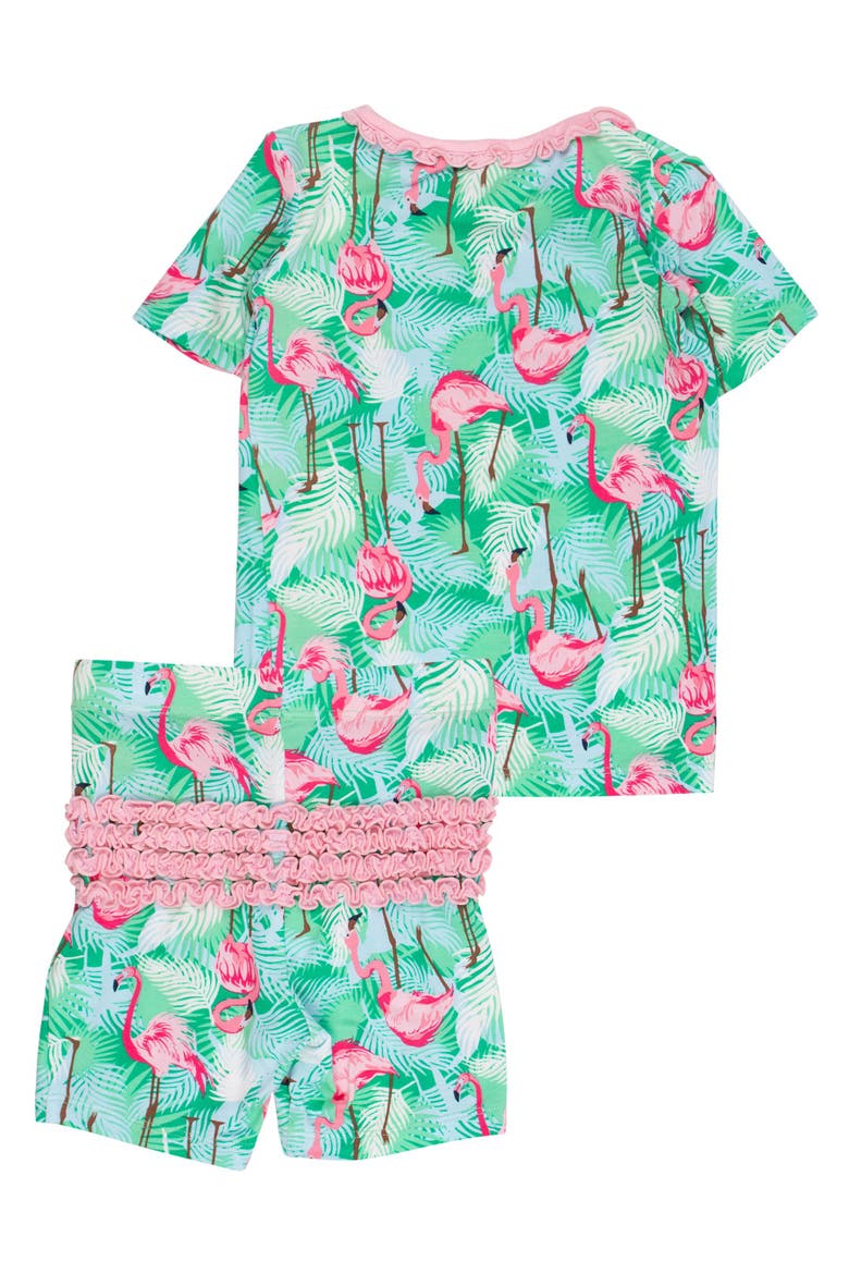 Ruffle Short Sleeve Pajama Set, Alternate, color, Green Vibrant Flamingo