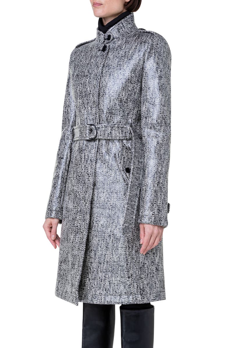 Akris punto Lacquered Tweed Rain Coat with Removable Lining, Alternate, color, 