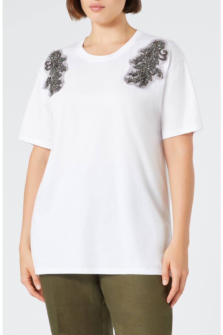 Perak Faux Gem Embellished Cotton T-Shirt, Main, color, OPTIC WHITE