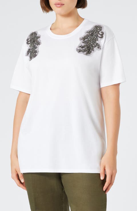 Perak Faux Gem Embellished Cotton T-Shirt (Plus)