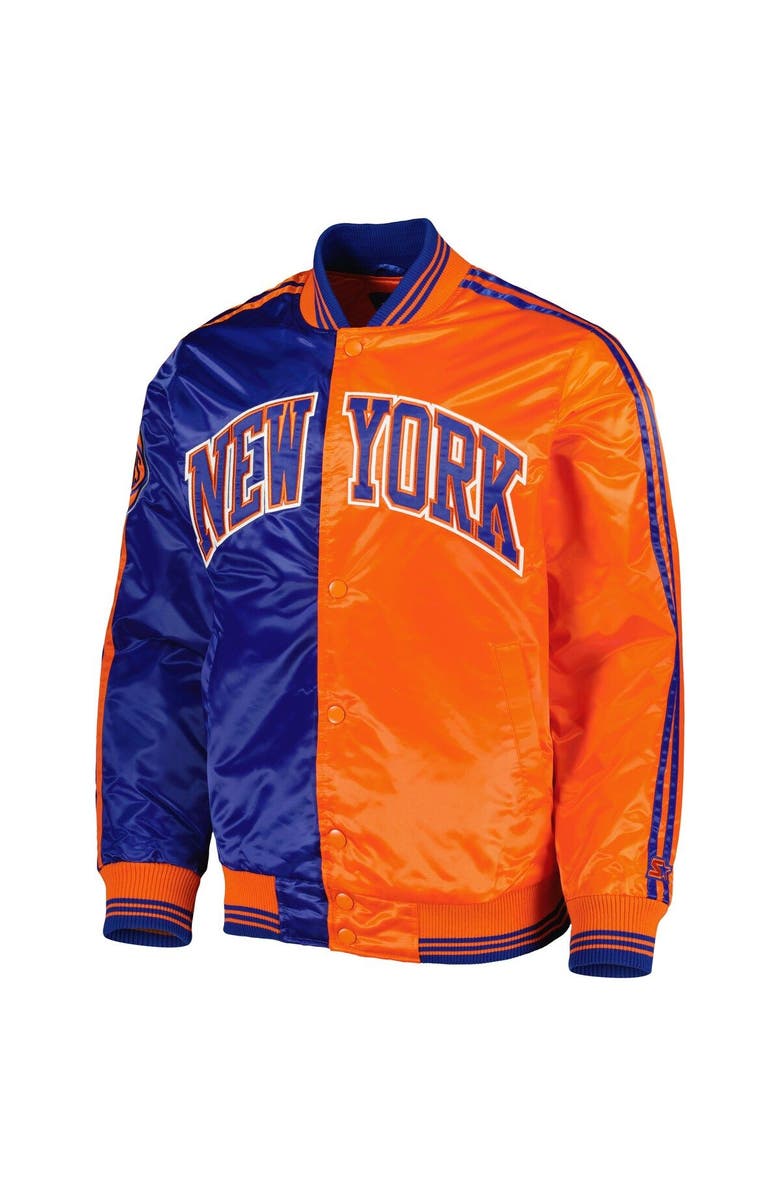 STARTER Men's Starter Blue/Orange New York Knicks Fast Break Satin Full-Snap Jacket, Alternate, color, 