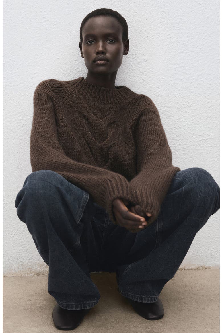 Nolita Mock Neck Cable Sweater, Alternate, color, BROWN
