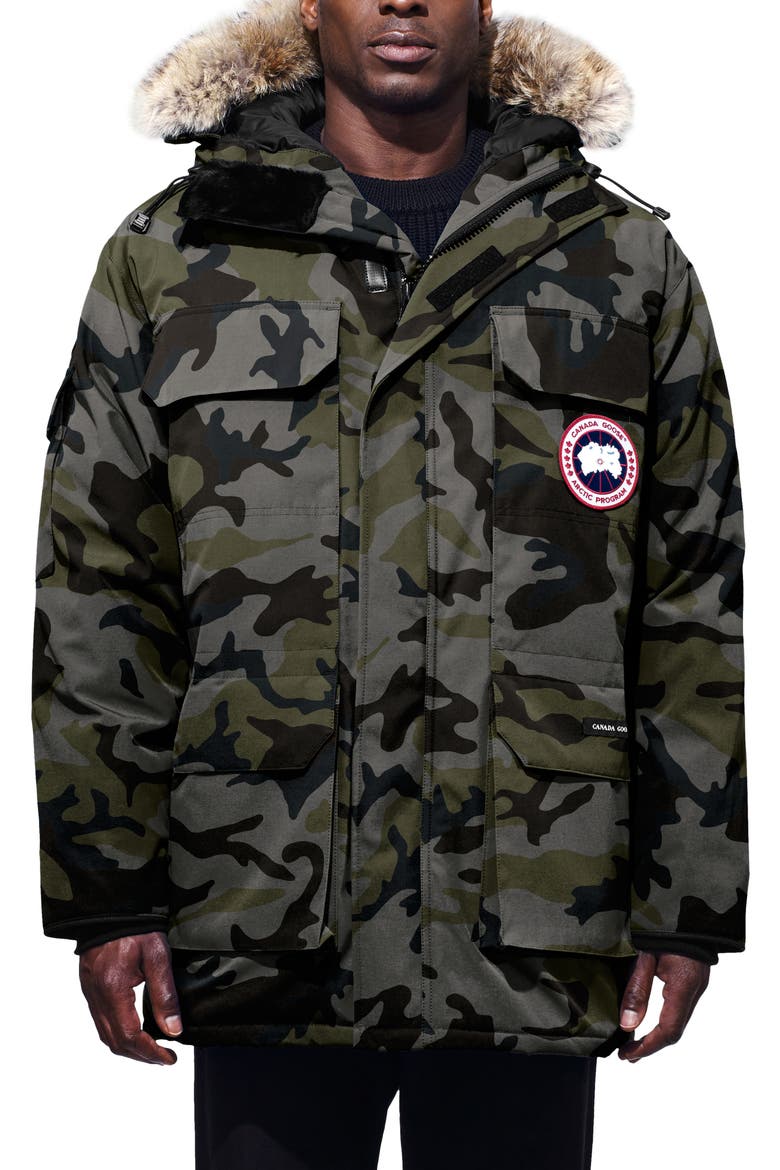 Expedition Extreme Weather 625 Fill Power Down Parka with Genuine Coyote Fur Trim, Main, color, CLASSIC CAMO COASTAL GREY