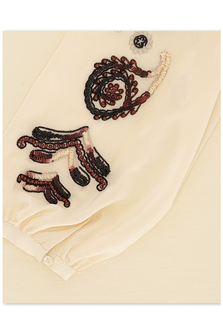 Allegra Embroidered Silk Shirt, Alternate, color, MILK