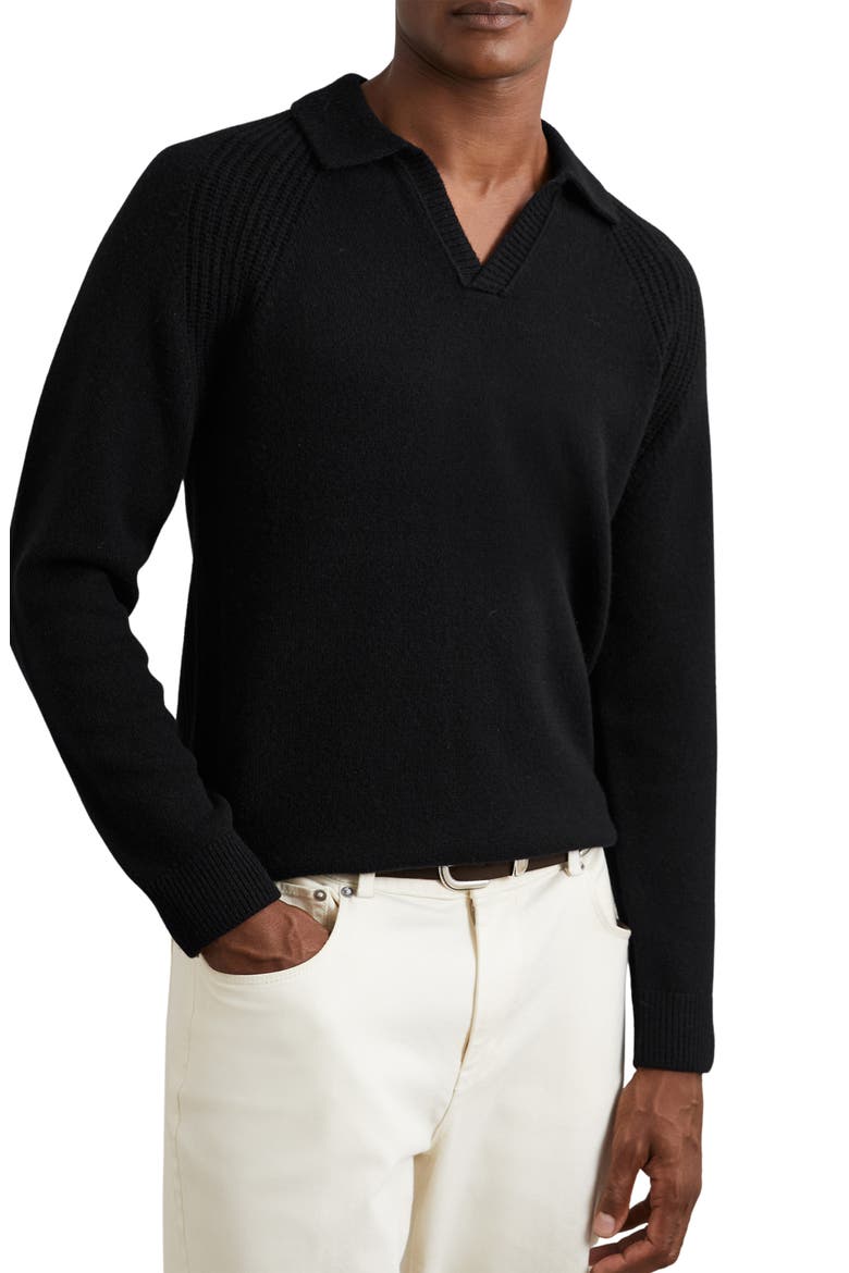 Banbury Wool & Cashmere Johnny Collar Sweater, Alternate, color, BLACK