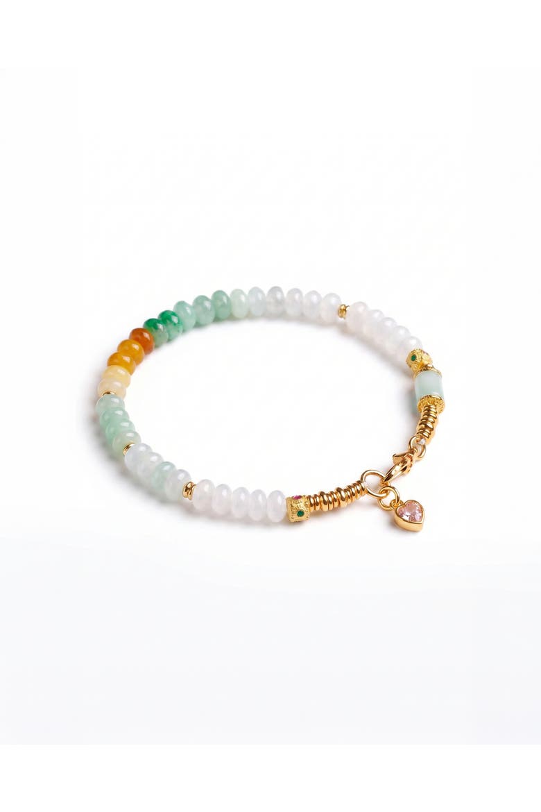 Mosaic Caila Green Jade Barrel Bead Bracelet, Alternate, color, White
