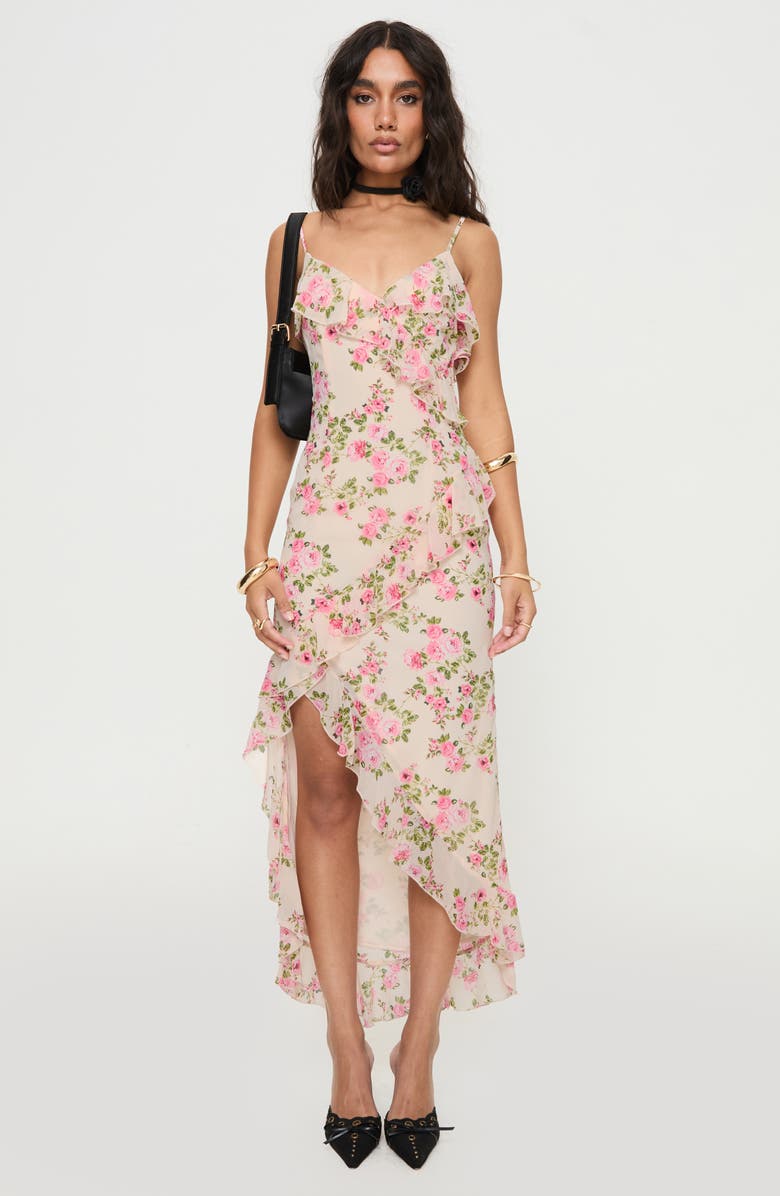Princess Polly Garys Floral Ruffle Cocktail Dress, Alternate, color, Cream Floral
