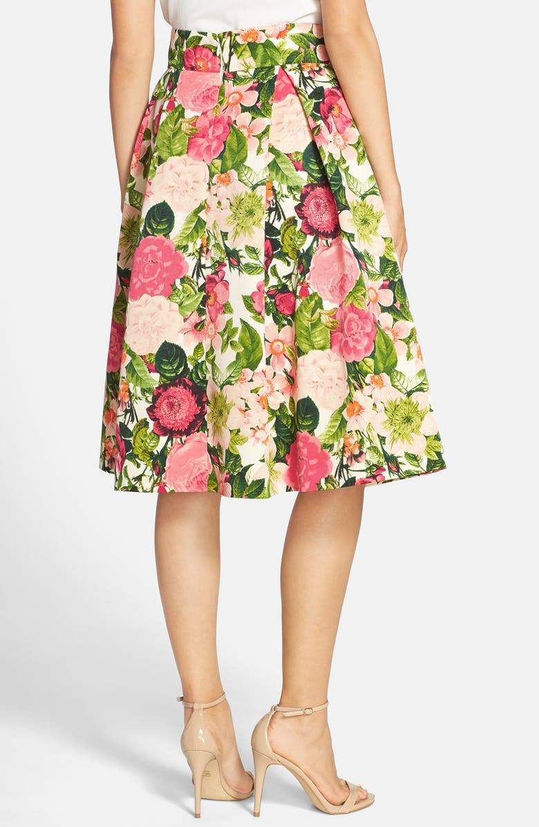 Eliza J Floral Print Faille Midi Skirt, Alternate, color, 