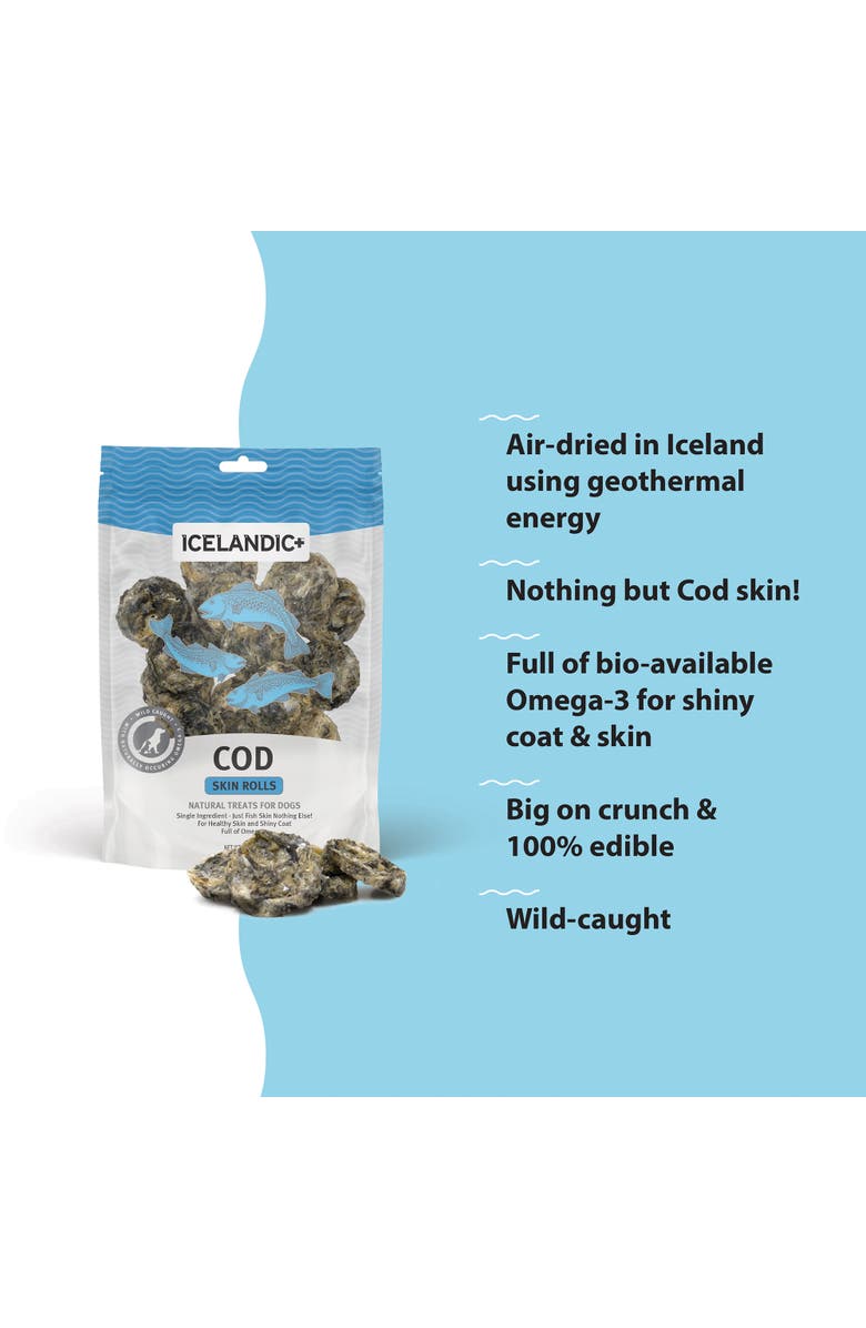 ICELANDIC+ Cod Skin Rolls Dog Treat 3Oz Bag, Alternate, color, Multicolored
