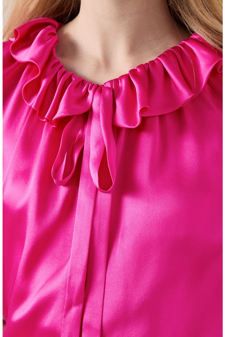 Coco Ruffle Neck Silk Top, Alternate, color, MAGENTA