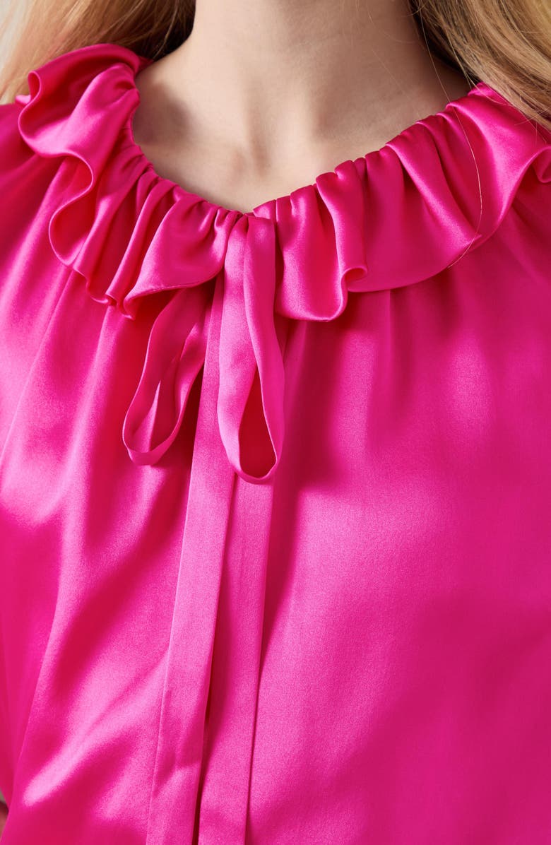 LK Bennett Coco Ruffle Neck Silk Top, Alternate, color, Magenta