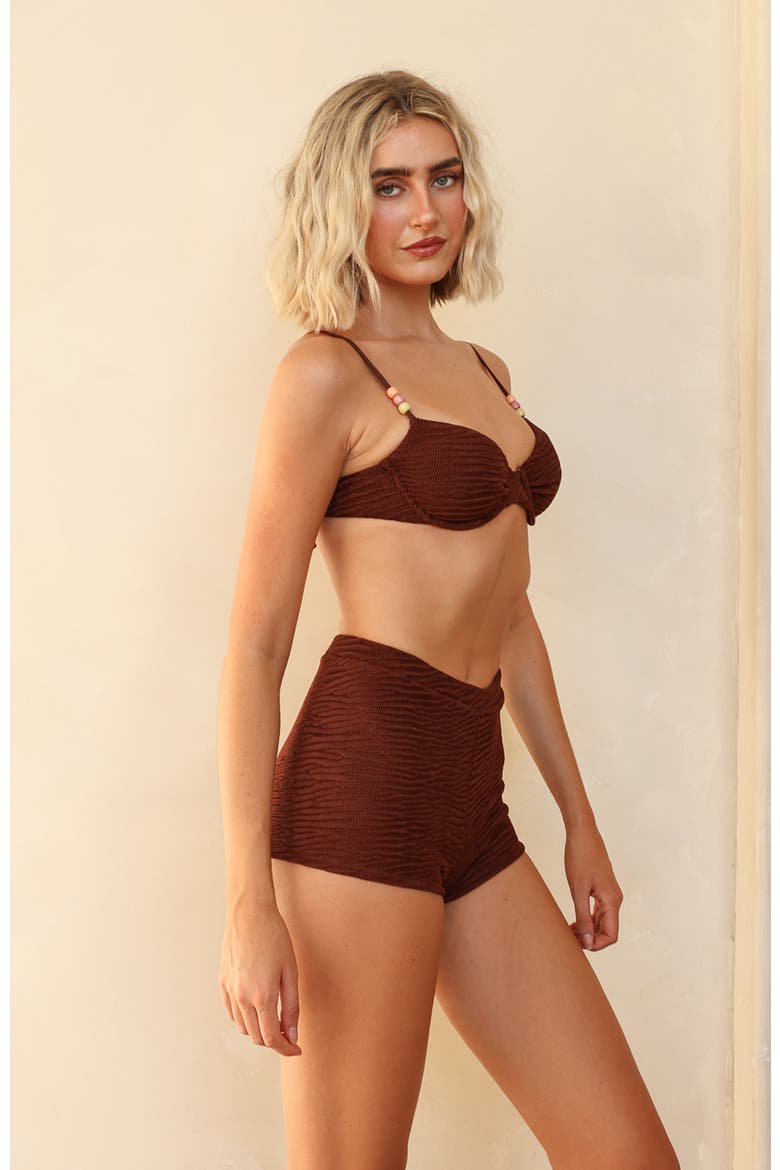Farrah Elastic Waist Booty Short, Alternate, color, Mocha Crinkle