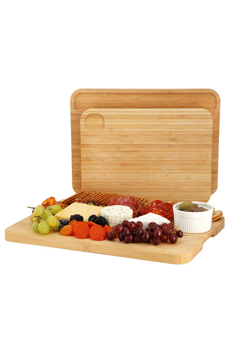 Megachef 3 Piece Wood Cutting, Prep and Serving Boards, Main, color, Brown