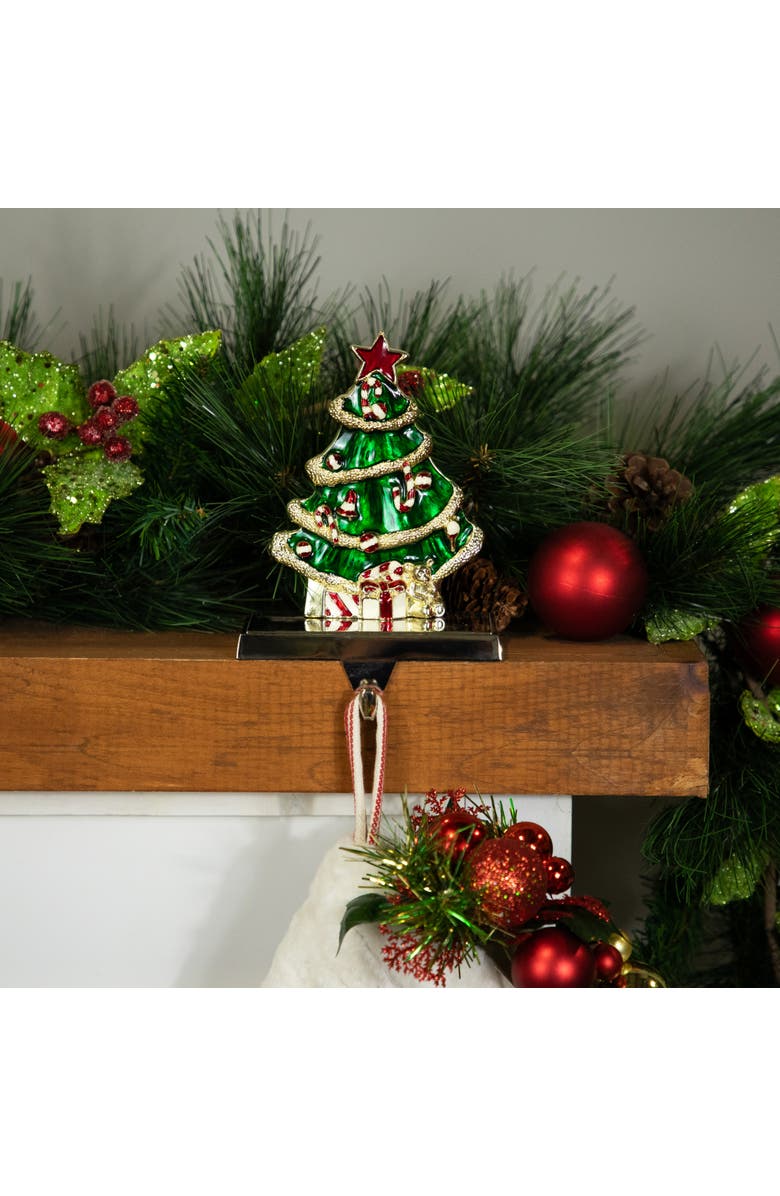Northlight Decorated Christmas Tree Metal Stocking Holder - 6", Alternate, color, Green