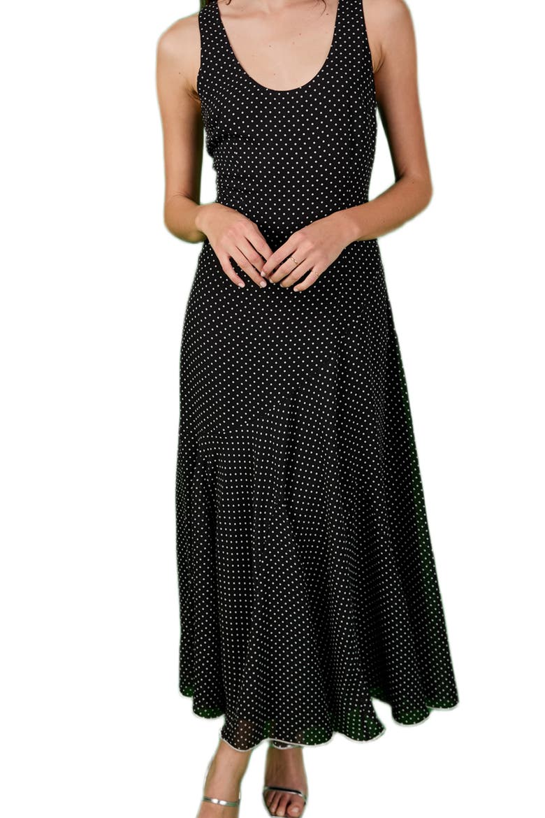 Dot Sleeveless Godet Maxi Dress, Alternate, color, BLACK/ WHITE