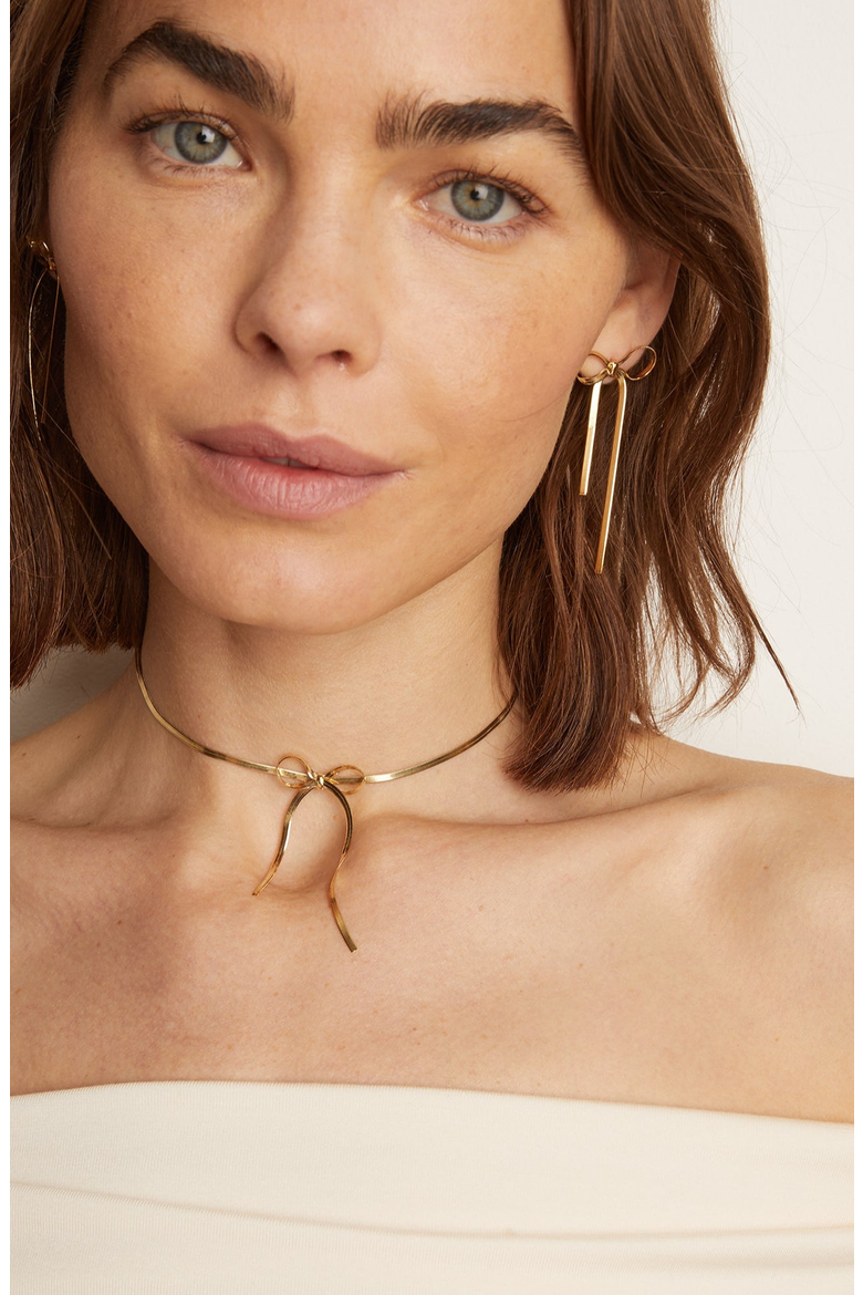 Herringbone Bow Choker Necklace, Alternate, color, Yellow