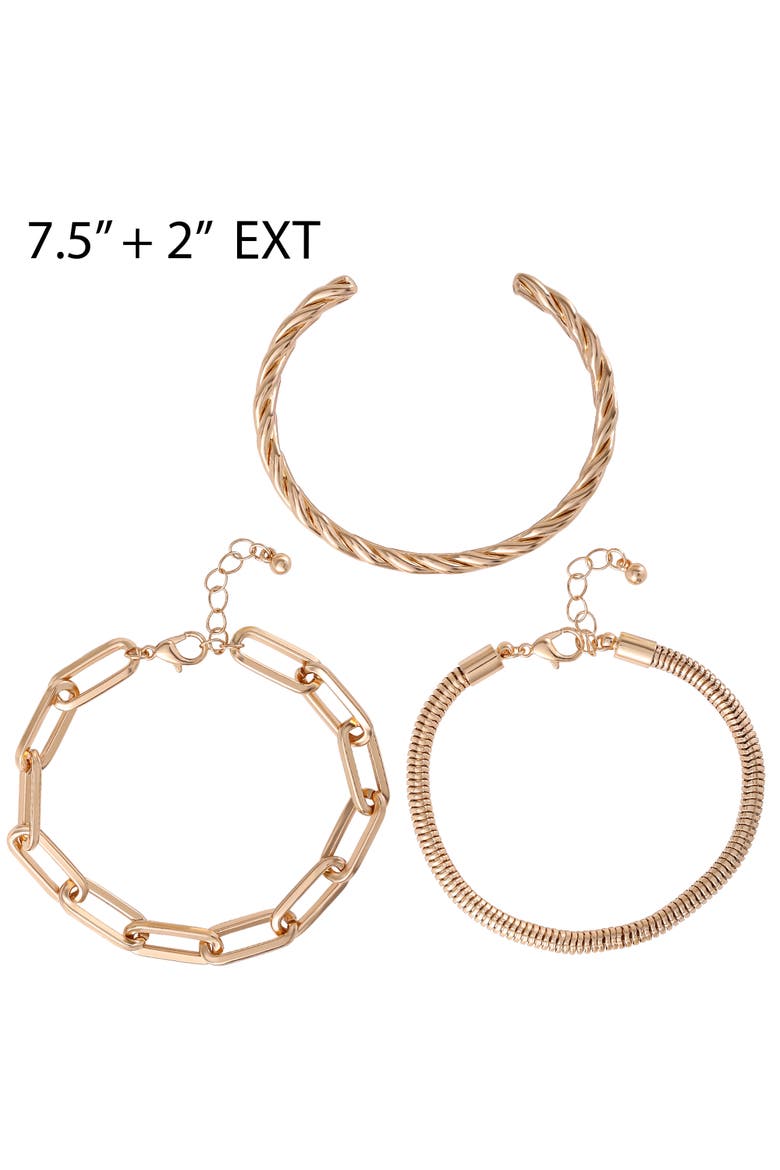 Gold-Tone Chain Bracelet Set, 3 Pieces, Alternate, color, Gold