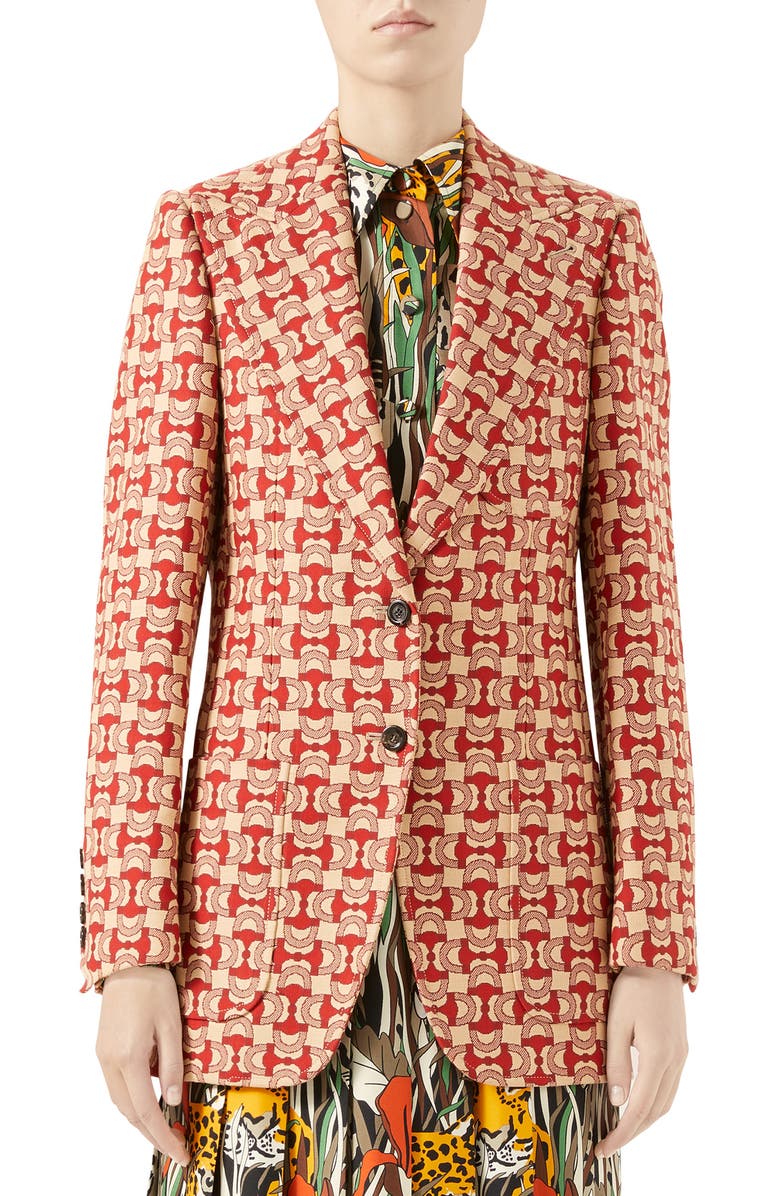 Gucci Horsebit Jacquard Blazer, Main, color,