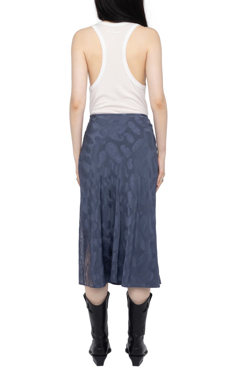 Zadig & Voltaire Jayla Paisley Jacquard Silk Satin Midi Skirt, Alternate, color, Storm