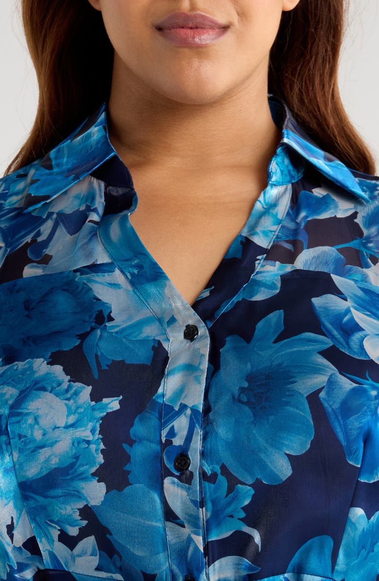 Julia Jordan Floral Sleeveless Organza Gown, Alternate, color, Blue Multi