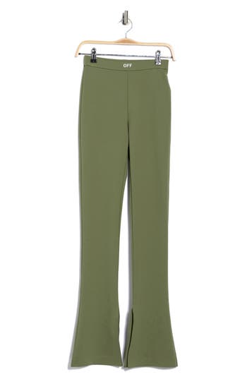 Off-white Sleek Split Cuff Flare Leggings In Green