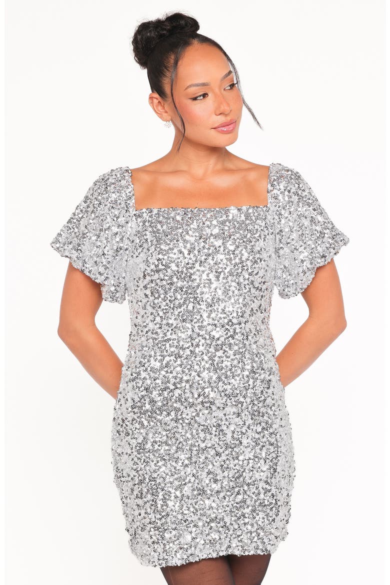 Tory Puff Sleeve Minidress, Alternate, color, SILVER