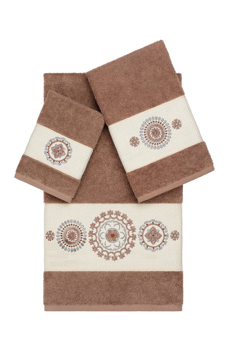 Linum Home Textiles Isabelle 3-Piece Embellished Towel Set - Latte, Main, color, Latte