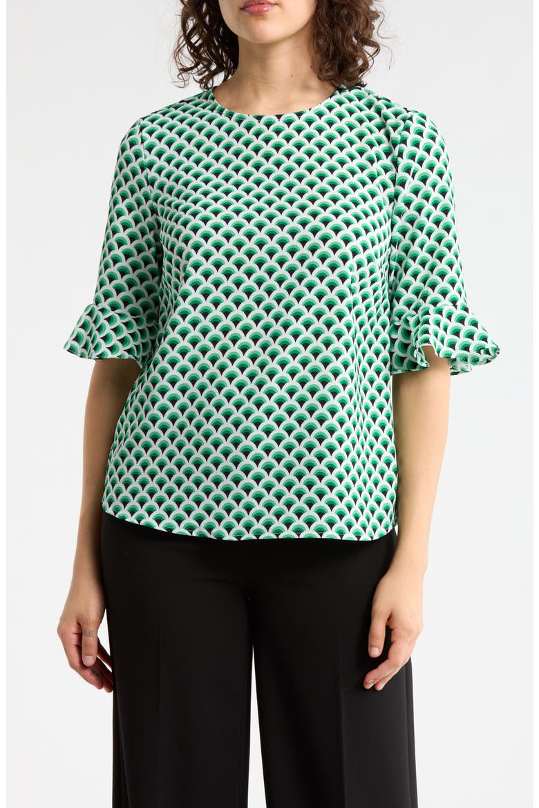 Crewneck Ruffle Sleeve Top, Main, color, HOLLY GREEN