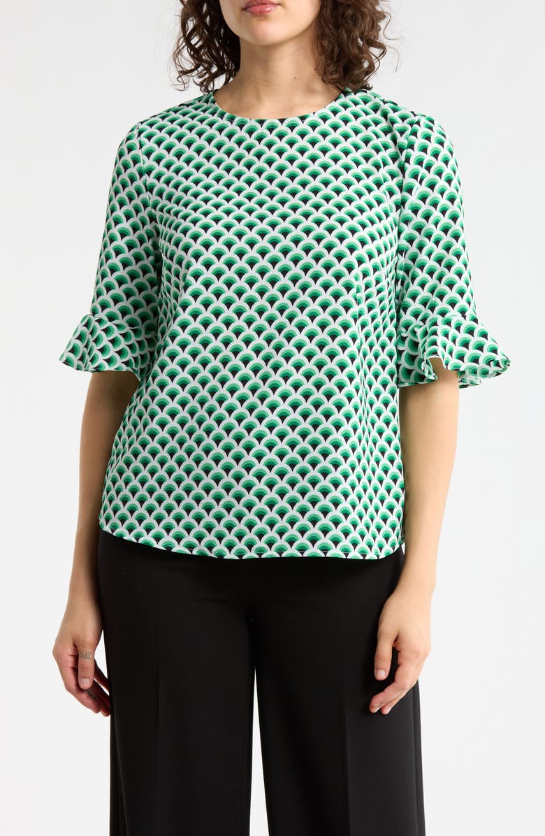 CeCe Crewneck Ruffle Sleeve Top, Main, color, Holly Green