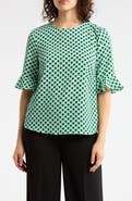 CeCe Crewneck Ruffle Sleeve Top