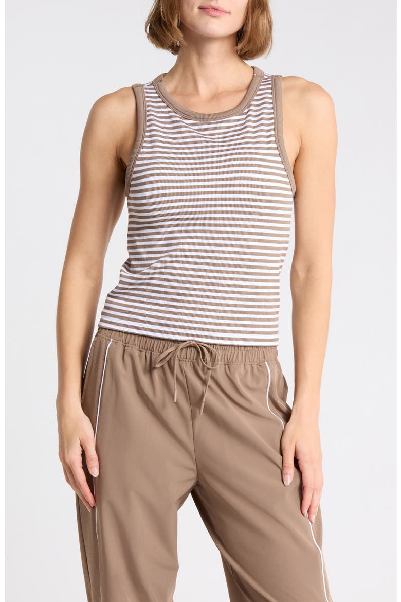 Seamless Ribbed Striped Tank, Main, color, TIRAMISU/ WHITE DOVE