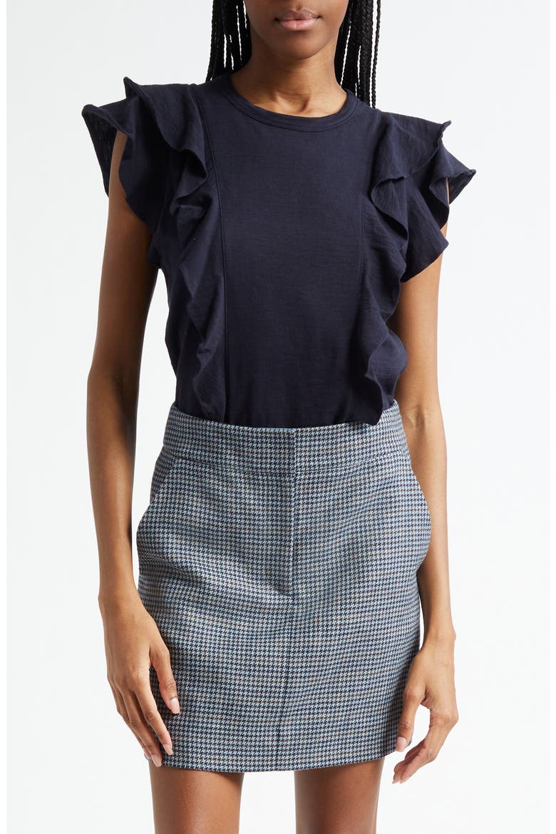 Bea Ruffle Pima Cotton T-Shirt, Main, color, NAVY