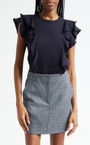 Veronica Beard Bea Ruffle Pima Cotton T-Shirt