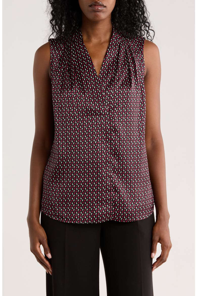 Pleated Neck Sleeveless Woven Top, Main, color, STAR RUBY DOT
