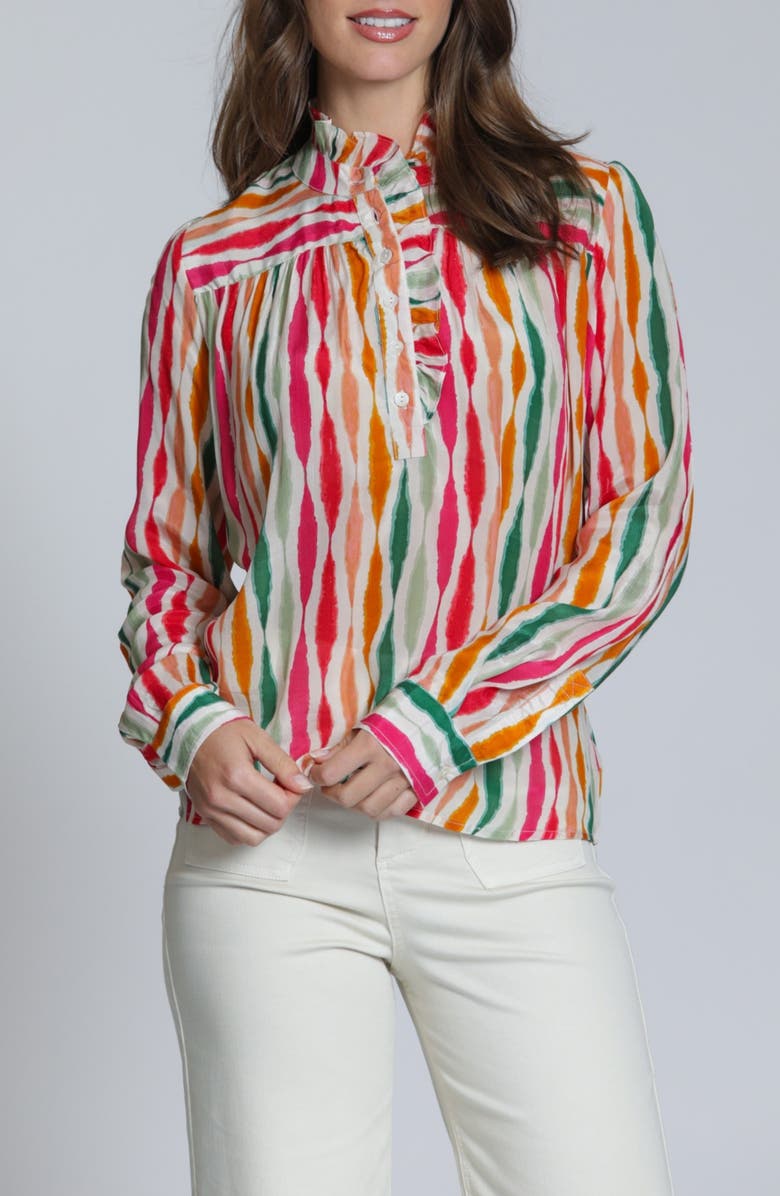 APNY Ruffle Placket Top, Main, color, Hibiscus Multi