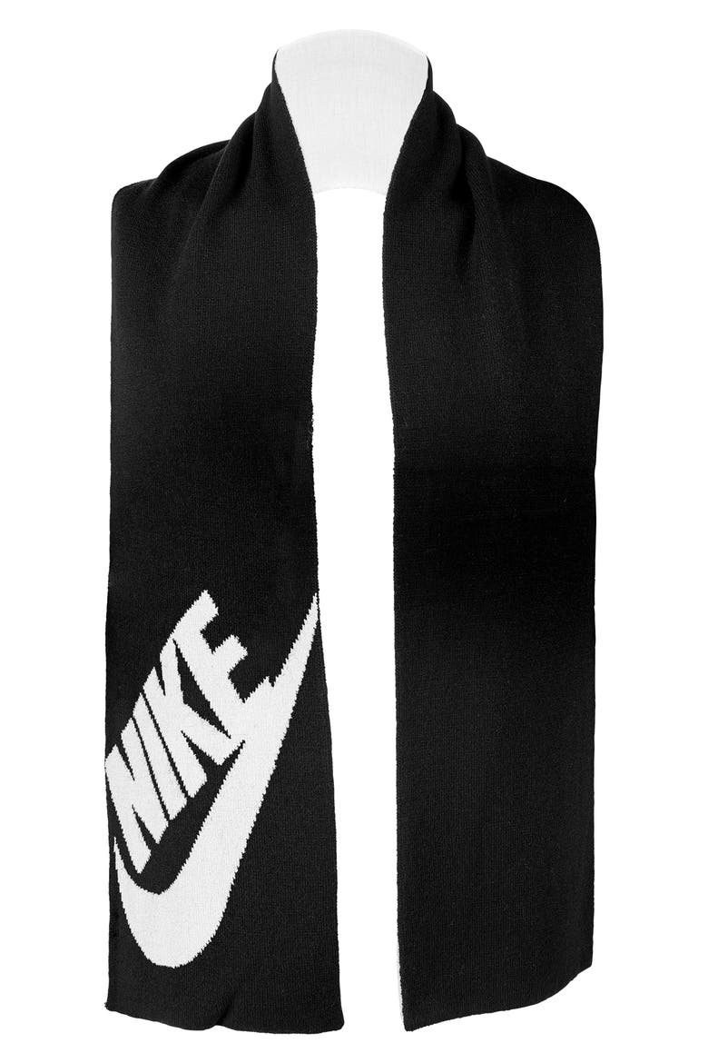 Intarsia Swoosh Scarf, Alternate, color, BLACK