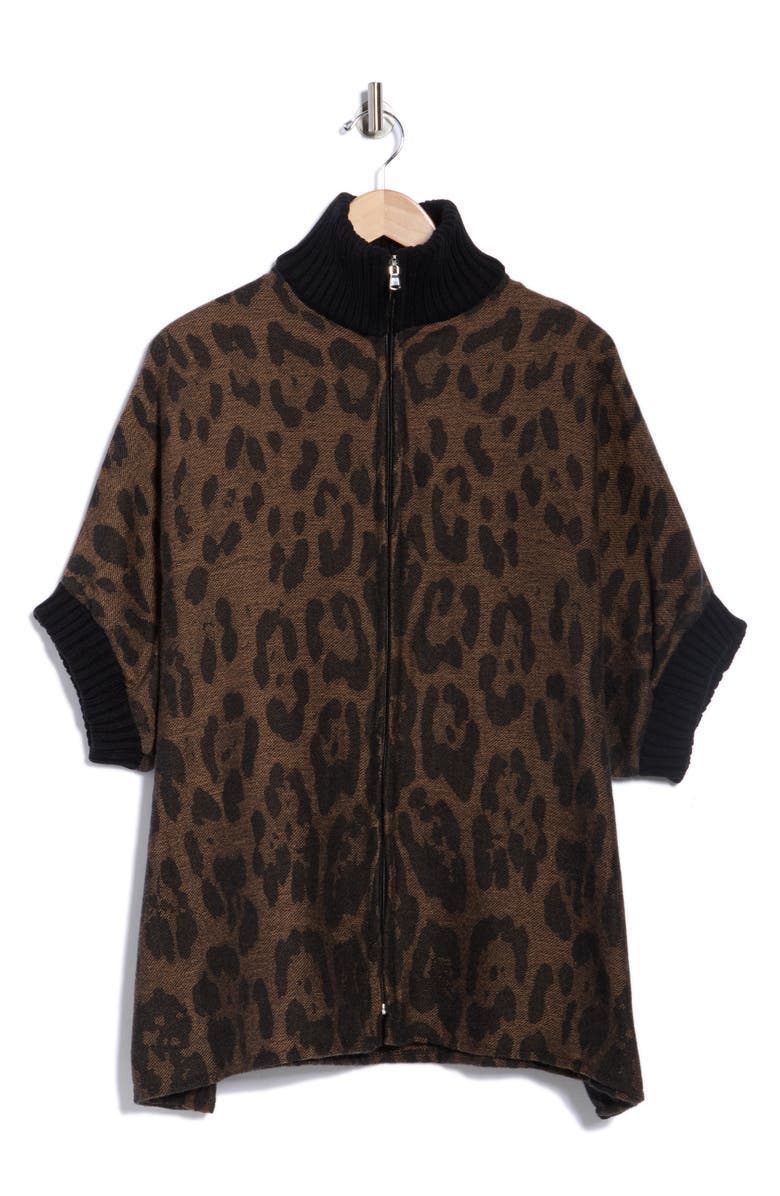Vince Camuto Feathersoft Leopard Zip-Up Topper, Alternate, color, Natural