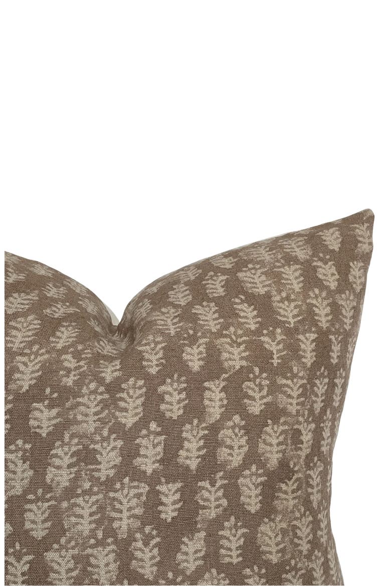 Andie Warm Brown Floral Handblock Pillow Cover, Alternate, color, Java Brown