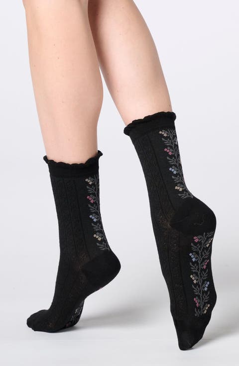 Floral Band Crew Socks